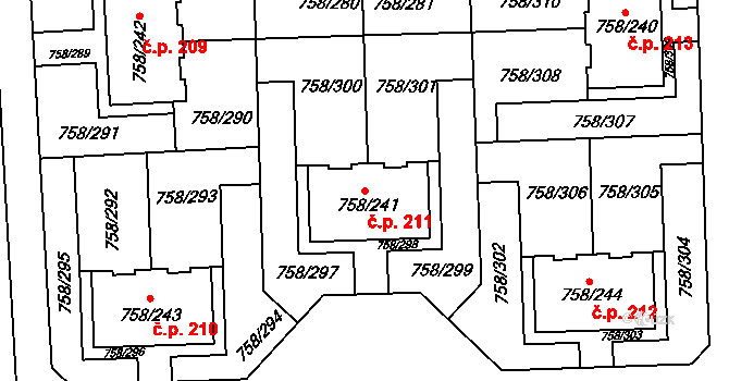 Blížejov 211 na parcele st. 758/241 v KÚ Blížejov, Katastrální mapa