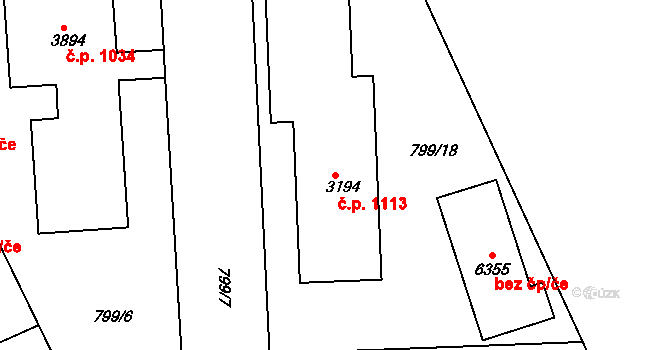 Chrudim IV 1113, Chrudim na parcele st. 3194/1 v KÚ Chrudim, Katastrální mapa