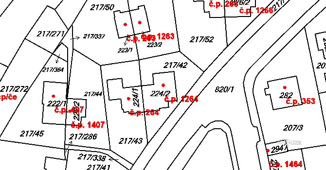 Sezimovo Ústí 1264 na parcele st. 224/2 v KÚ Sezimovo Ústí, Katastrální mapa