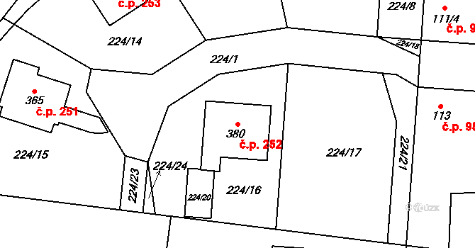 Kluk 252, Poděbrady na parcele st. 380 v KÚ Kluk, Katastrální mapa