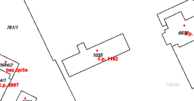 Jablonec nad Nisou 1182 na parcele st. 1035 v KÚ Jablonec nad Nisou, Katastrální mapa