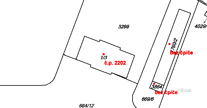Předměstí 2202, Svitavy na parcele st. 1/3 v KÚ Svitavy-předměstí, Katastrální mapa