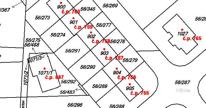 Hovorčovice 757 na parcele st. 903 v KÚ Hovorčovice, Katastrální mapa