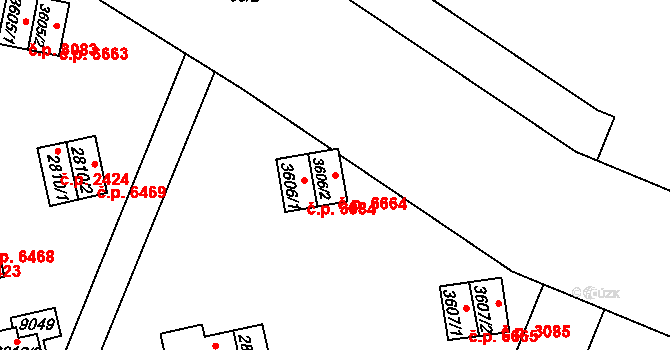 Zlín 6664 na parcele st. 3606/2 v KÚ Zlín, Katastrální mapa