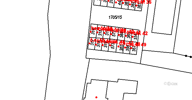 Dobronín 44 na parcele st. 318 v KÚ Dobronín, Katastrální mapa