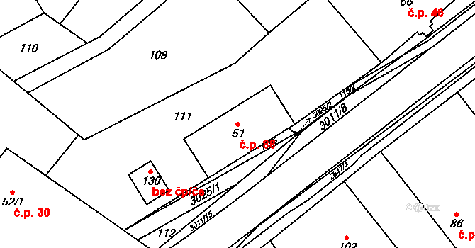 Zvěrkovice 88 na parcele st. 51 v KÚ Zvěrkovice u Moravských Budějovic, Katastrální mapa