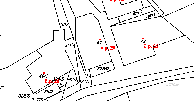 Brťoví 29, Prosetín na parcele st. 41 v KÚ Brťoví, Katastrální mapa