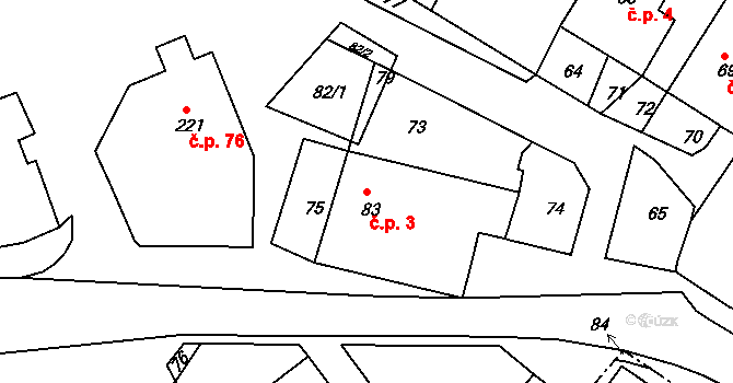 Sirákov 3 na parcele st. 83 v KÚ Sirákov, Katastrální mapa
