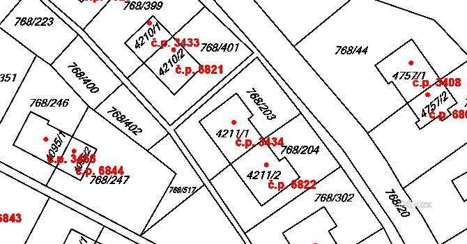 Zlín 3434 na parcele st. 4211/1 v KÚ Zlín, Katastrální mapa