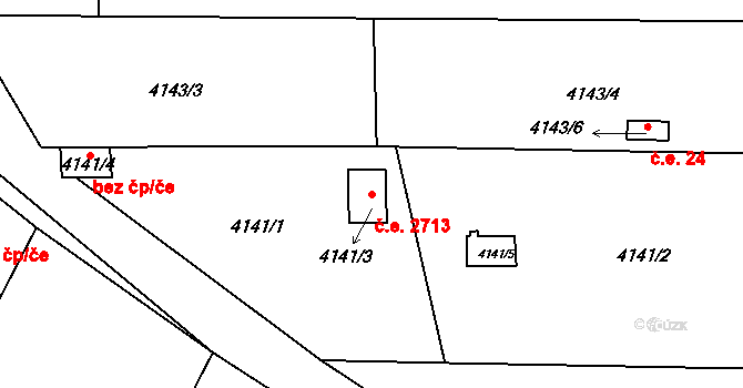 Louny 2713 na parcele st. 4141/3 v KÚ Louny, Katastrální mapa