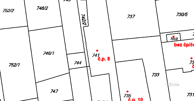 Píšť 8 na parcele st. 741 v KÚ Píšť, Katastrální mapa