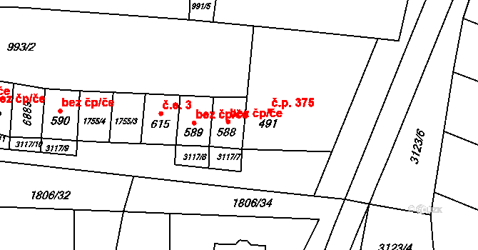 Brumovice 43634206 na parcele st. 588 v KÚ Brumovice, Katastrální mapa