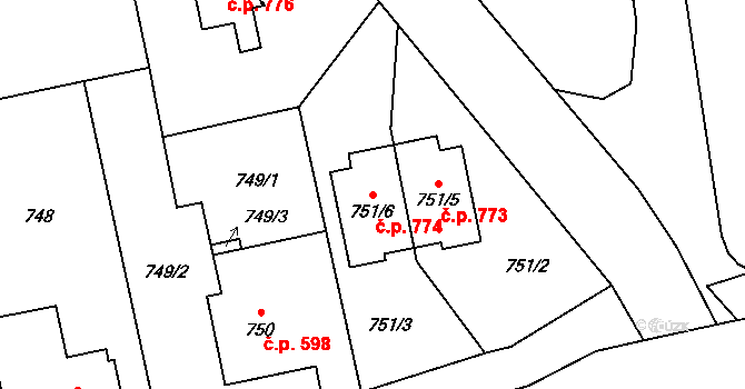 Kylešovice 774, Opava na parcele st. 751/6 v KÚ Kylešovice, Katastrální mapa