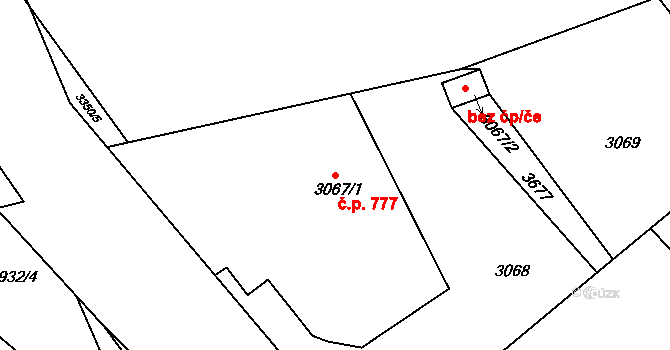Buchlovice 777 na parcele st. 3067/1 v KÚ Buchlovice, Katastrální mapa
