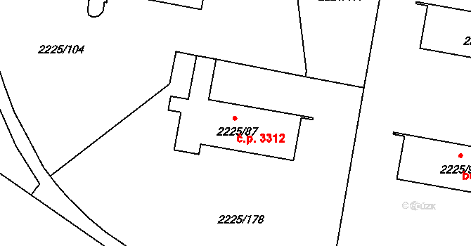 Záběhlice 3312, Praha na parcele st. 2225/87 v KÚ Záběhlice, Katastrální mapa