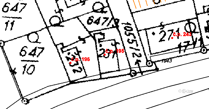 Hrochův Týnec 195 na parcele st. 231 v KÚ Hrochův Týnec, Katastrální mapa
