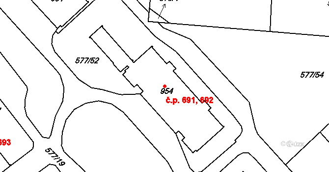 Letohrad 691,692 na parcele st. 954 v KÚ Letohrad, Katastrální mapa
