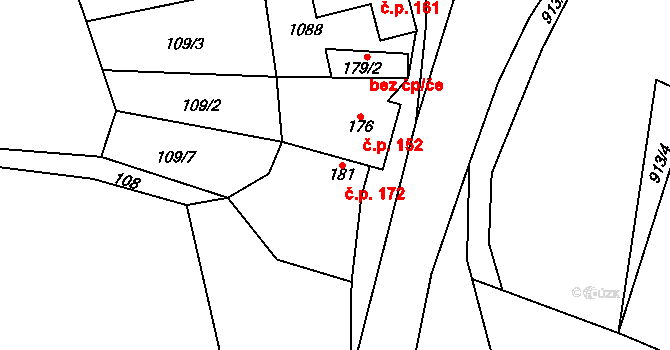 Olovnice 172 na parcele st. 181/1 v KÚ Olovnice, Katastrální mapa