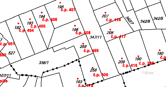Kralupy nad Vltavou 499 na parcele st. 259 v KÚ Lobeč, Katastrální mapa