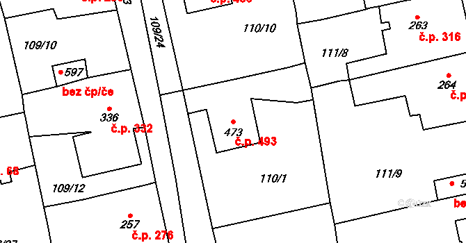 Rudná 493 na parcele st. 473 v KÚ Dušníky u Rudné, Katastrální mapa