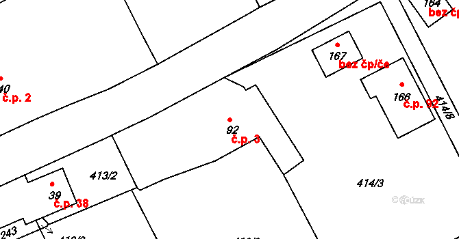 Mokrouše 3 na parcele st. 92 v KÚ Mokrouše, Katastrální mapa