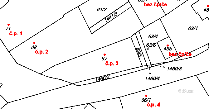 Cheznovice 3 na parcele st. 67 v KÚ Cheznovice, Katastrální mapa