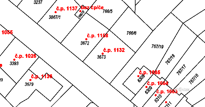 Bílé Předměstí 1132, Pardubice na parcele st. 3673 v KÚ Pardubice, Katastrální mapa
