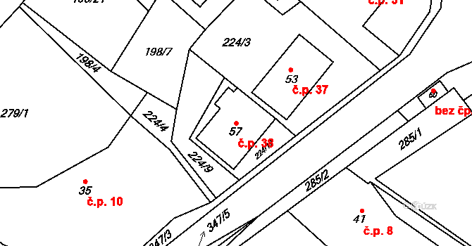 Sulíkov 38 na parcele st. 57 v KÚ Sulíkov, Katastrální mapa