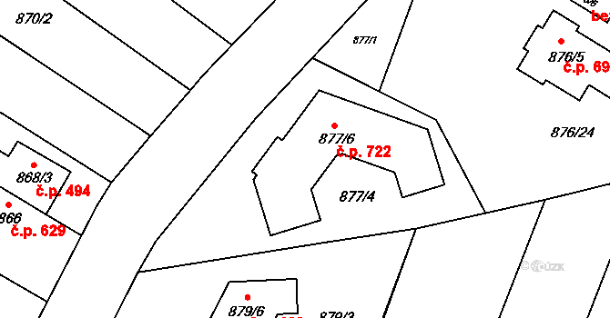 Pozořice 722 na parcele st. 877/6 v KÚ Pozořice, Katastrální mapa