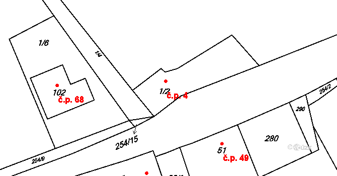 Nebílovský Borek 4, Štěnovický Borek na parcele st. 1/2 v KÚ Nebílovský Borek, Katastrální mapa