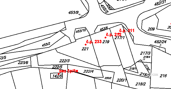 Březno 233 na parcele st. 221 v KÚ Březno u Chomutova, Katastrální mapa