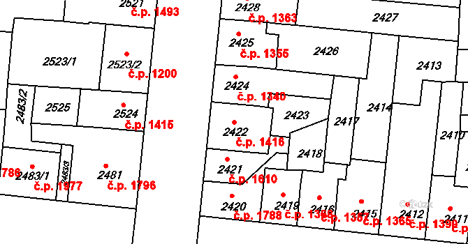 Louny 1416 na parcele st. 2422 v KÚ Louny, Katastrální mapa