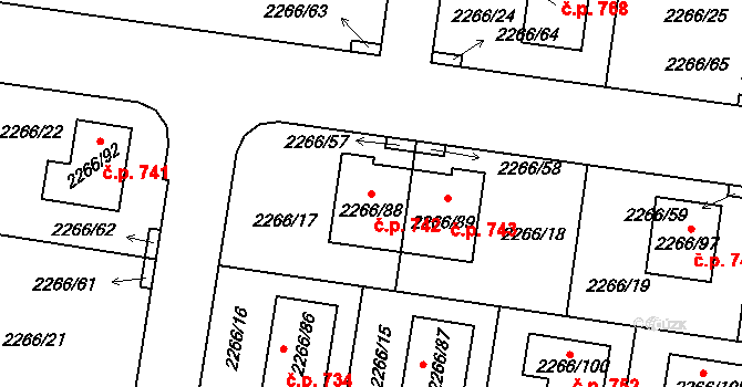 Tuchlovice 742 na parcele st. 2266/88 v KÚ Tuchlovice, Katastrální mapa