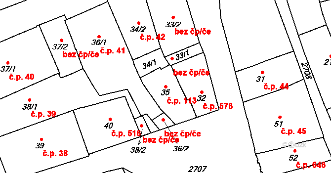 Dobruška 113 na parcele st. 35 v KÚ Dobruška, Katastrální mapa