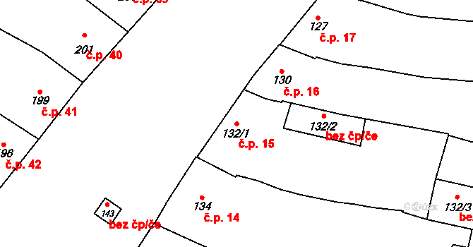 Bílany 15, Kroměříž na parcele st. 132/1 v KÚ Bílany, Katastrální mapa
