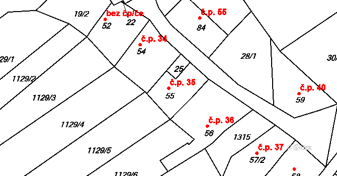 Cvrčovice 35, Zdounky na parcele st. 55 v KÚ Cvrčovice u Zdounek, Katastrální mapa