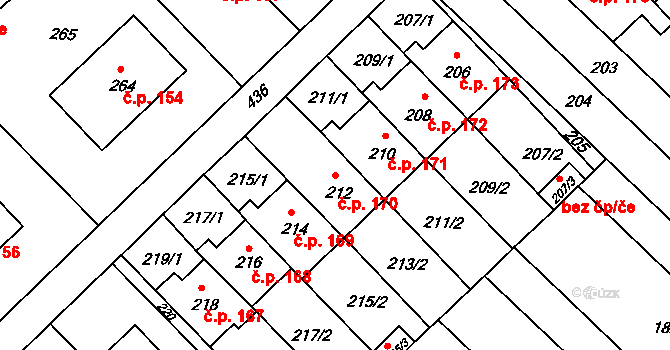 Bedihošť 170 na parcele st. 212 v KÚ Bedihošť, Katastrální mapa