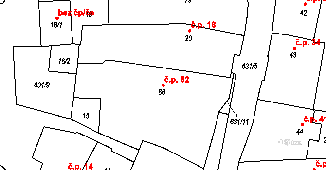 Střelskohoštická Lhota 52, Střelské Hoštice na parcele st. 86 v KÚ Střelskohoštická Lhota, Katastrální mapa