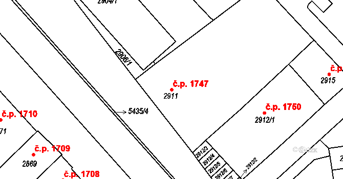 Znojmo 1747 na parcele st. 2911 v KÚ Znojmo-město, Katastrální mapa