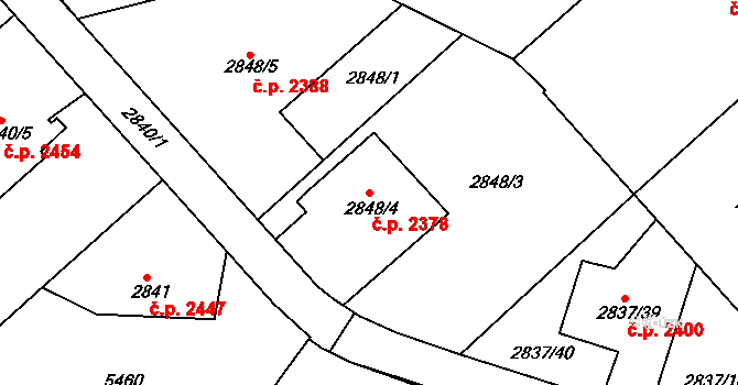 Znojmo 2378 na parcele st. 2848/4 v KÚ Znojmo-město, Katastrální mapa