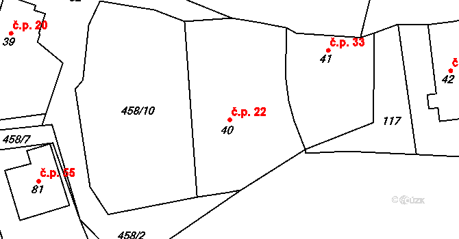 Štipoklasy 22 na parcele st. 40 v KÚ Štipoklasy u Černín, Katastrální mapa