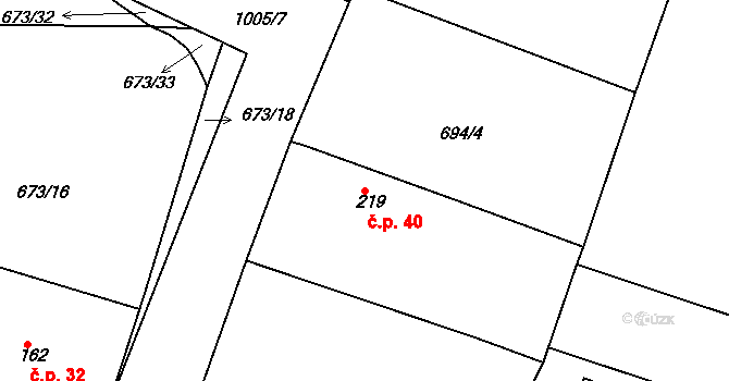 Oškobrh 40, Opolany na parcele st. 219 v KÚ Oškobrh, Katastrální mapa