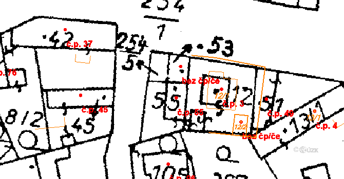 Předhradí 55, Pňov-Předhradí na parcele st. 55 v KÚ Předhradí, Katastrální mapa