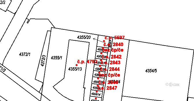 Jihlava 2840 na parcele st. 4355/16 v KÚ Jihlava, Katastrální mapa