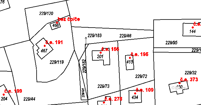 Hostěradice 156, Kamenný Přívoz na parcele st. 201 v KÚ Hostěradice, Katastrální mapa