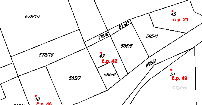 Cetyně 42 na parcele st. 47 v KÚ Cetyně, Katastrální mapa