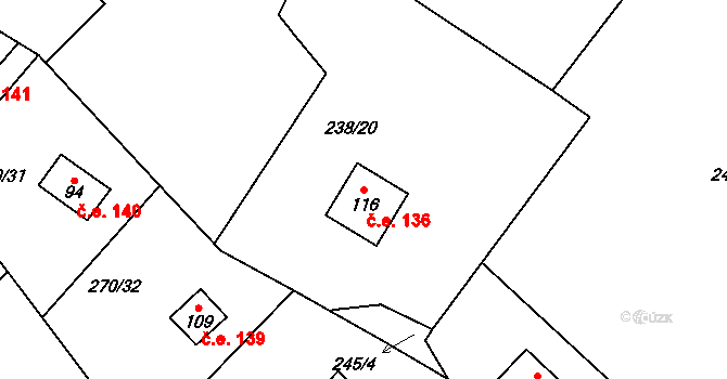 Heroltice 136 na parcele st. 116 v KÚ Heroltice u Tišnova, Katastrální mapa
