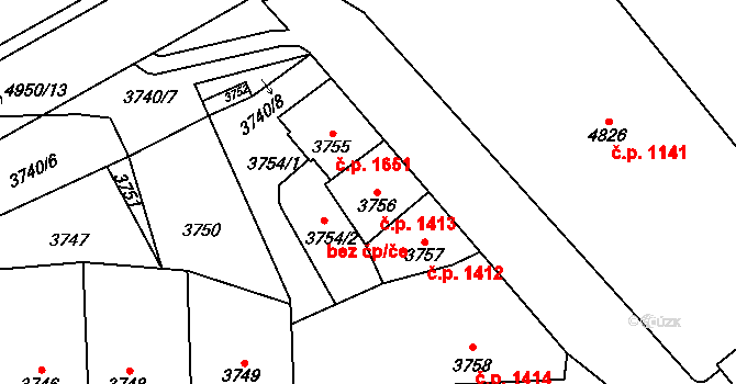 Kladno 1413 na parcele st. 3756 v KÚ Kladno, Katastrální mapa