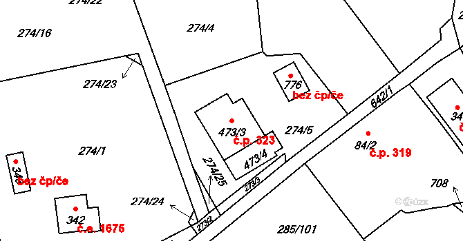 Nová Hospoda 323, Kamenice na parcele st. 473/3 v KÚ Štiřín, Katastrální mapa