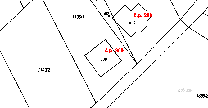 Bozkov 309 na parcele st. 660 v KÚ Bozkov, Katastrální mapa